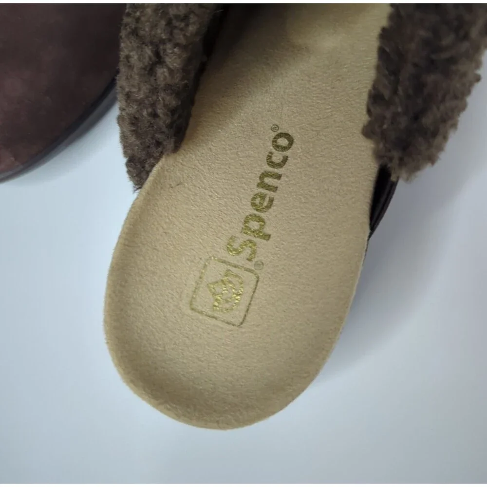 NWOT Spenco Sz 8.5 Women's Slides Clogs Wedge Heel Suede Brown Fur Lined Upper